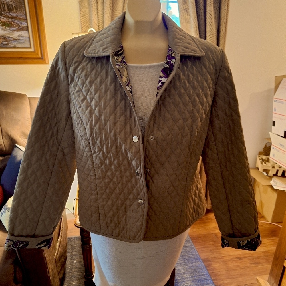 Tan Briggs New York Quilted Jacket with Paisley Print